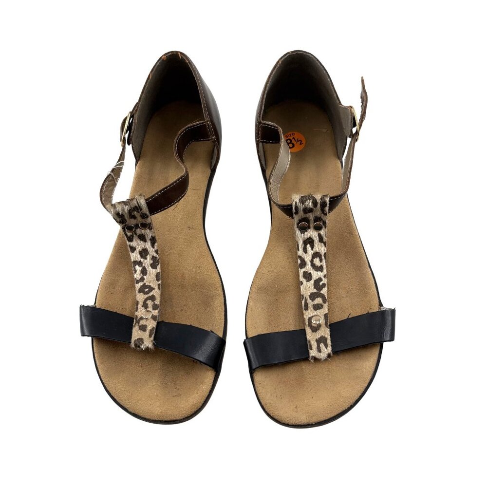 Rieker Womens Leather & Leopard Print Sandals Ankle Strap‎ Size 39